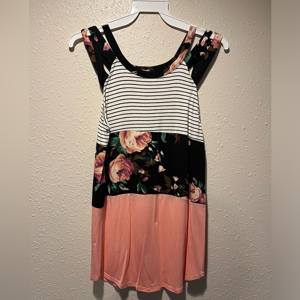 Stripped pink flower tank